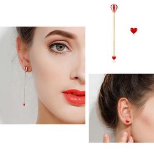 Hot Air Balloon Red Heart Earrings